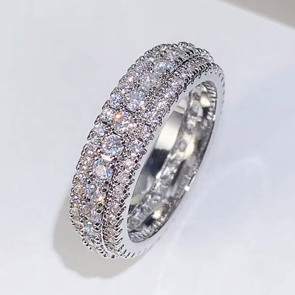 NEW 14k White Gold Pave Diamond Ring Band - Picture 5 of 6